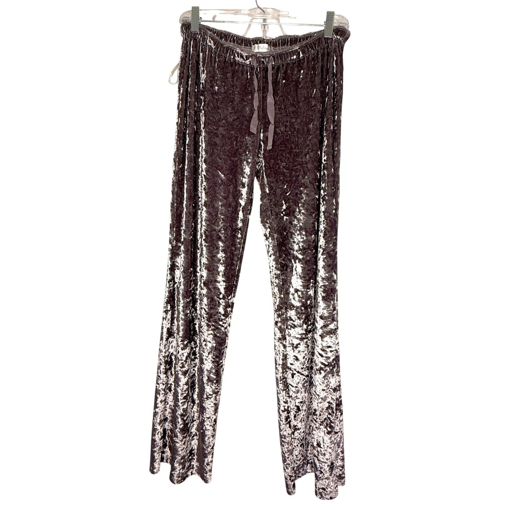 PJ Salvage Small Brown Crushed Velvet Velour Lounge Pants Flare Drawstring